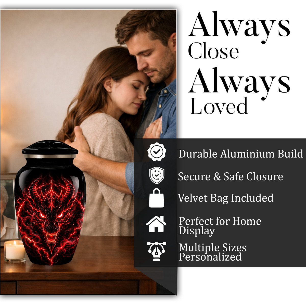 Red Dragon Cremation Urn for Ashes | Personalized Dragon Memorial Urn | Black & Red Fantasy Adult Urn