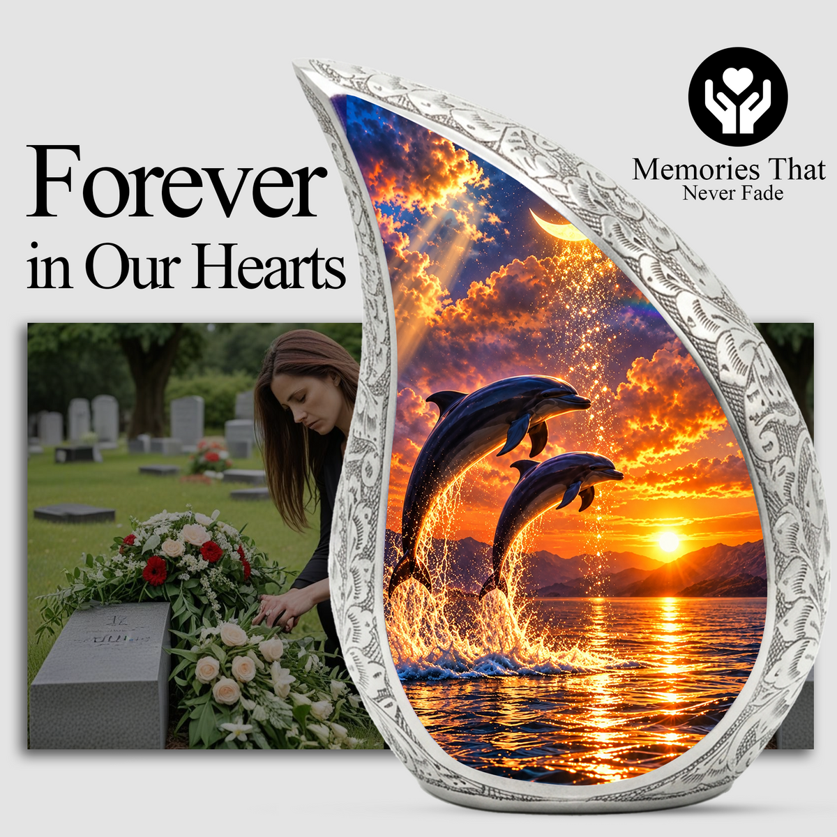 Dolphin Cremation Urn for Mom -  Ocean Sunset Memorial Keepsake Urns