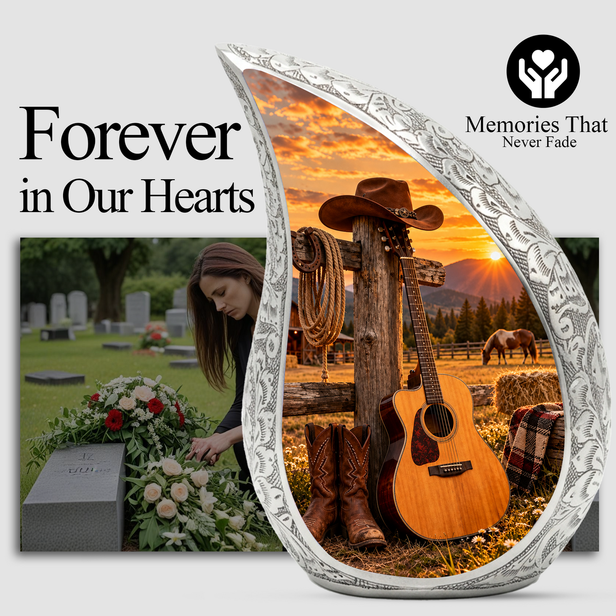 Western Cowboy Cremation Urn for Ashes, Country Music Memorial Urn, Personalized Adult Urn