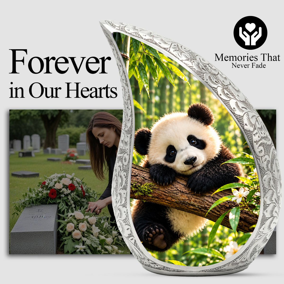 Panda Cremation Urn for Adult Ashes, Cute Panda Memorial Urn, Bamboo Forest Animal Urn