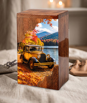 Classic Car Wooden Cremation Urn for Dad, Personalized Wooden Urn for Human Ashes