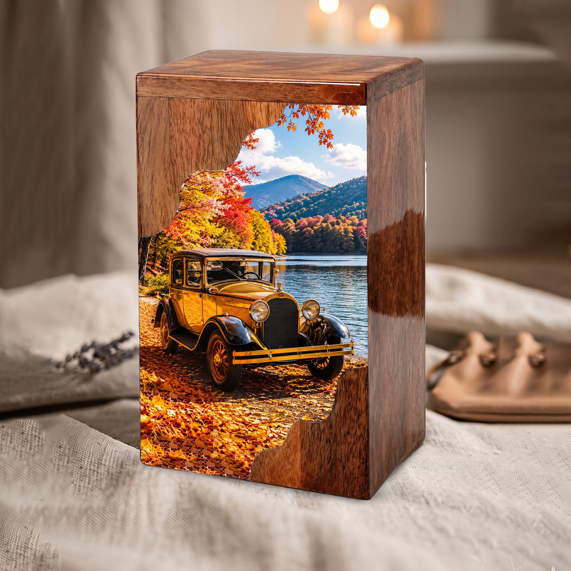 Classic Car Wooden Cremation Urn for Dad, Personalized Wooden Urn for Human Ashes