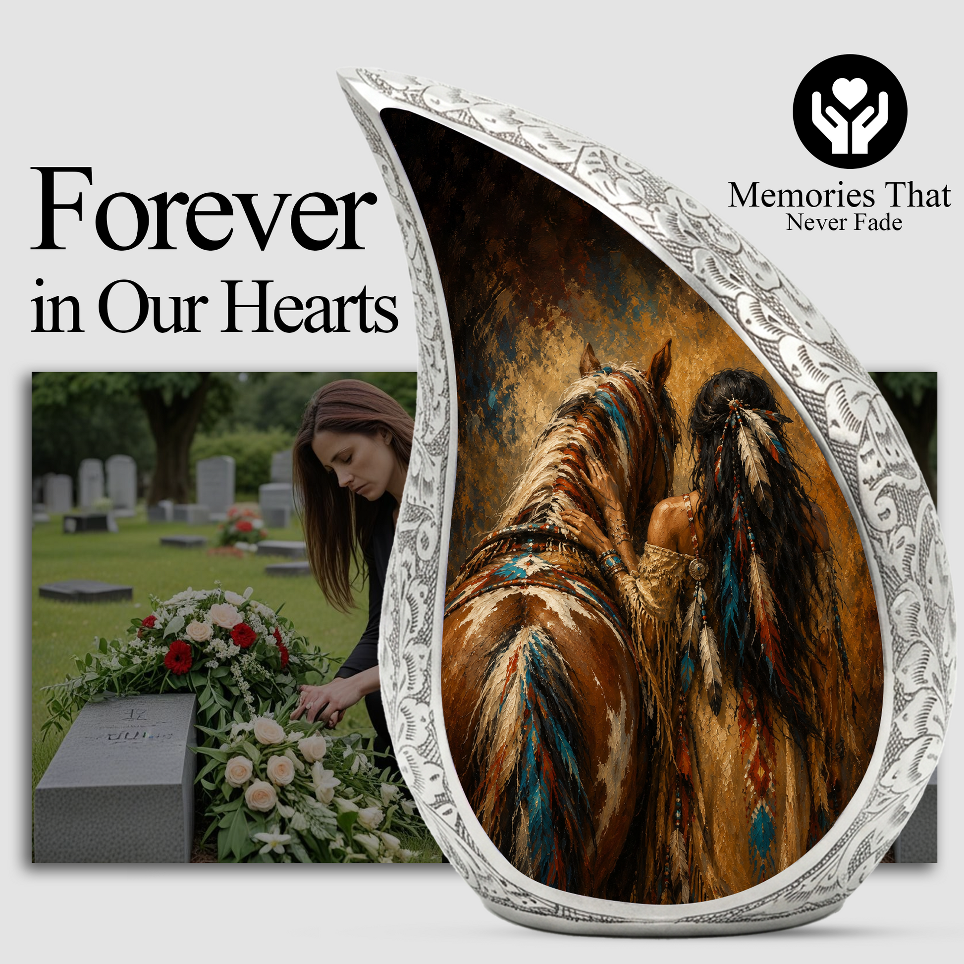 Native American Horse Memorial Urn for Mom, Beautiful Cremation Urn for Women