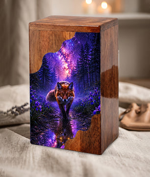 Wooden Cremation Urn for Human Ashes, Fox Memorial Urn