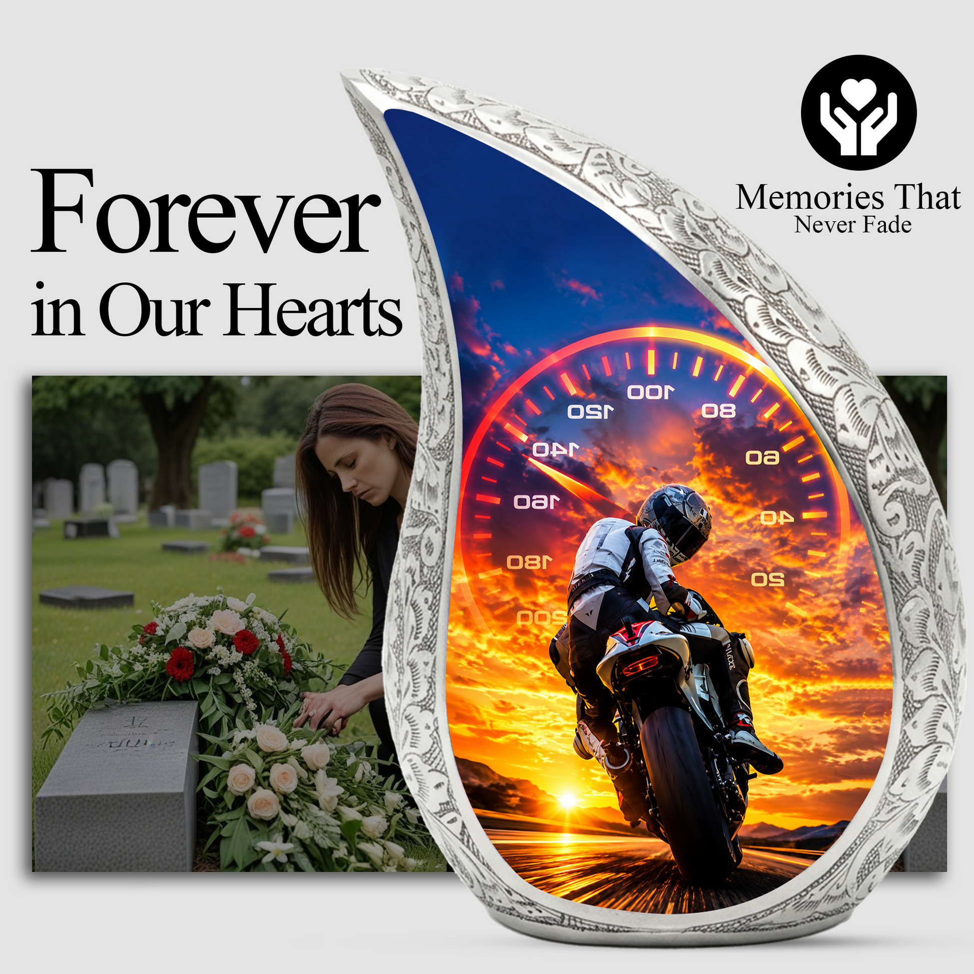 Motorcycle  Sunset Cremation Urn for Dad – Adult Urn for Ashes, Memorial Urn for Father