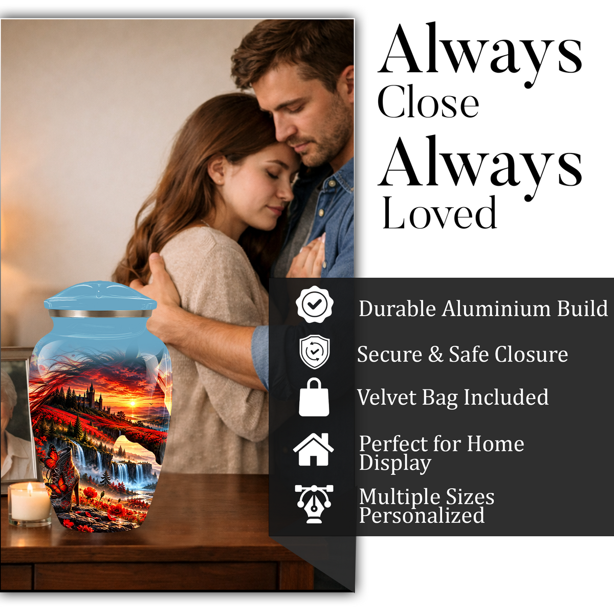 Personalized Fantasy Cremation Urn for Ashes, Red Butterfly Castle Memorial Urn, Custom Adult Urn