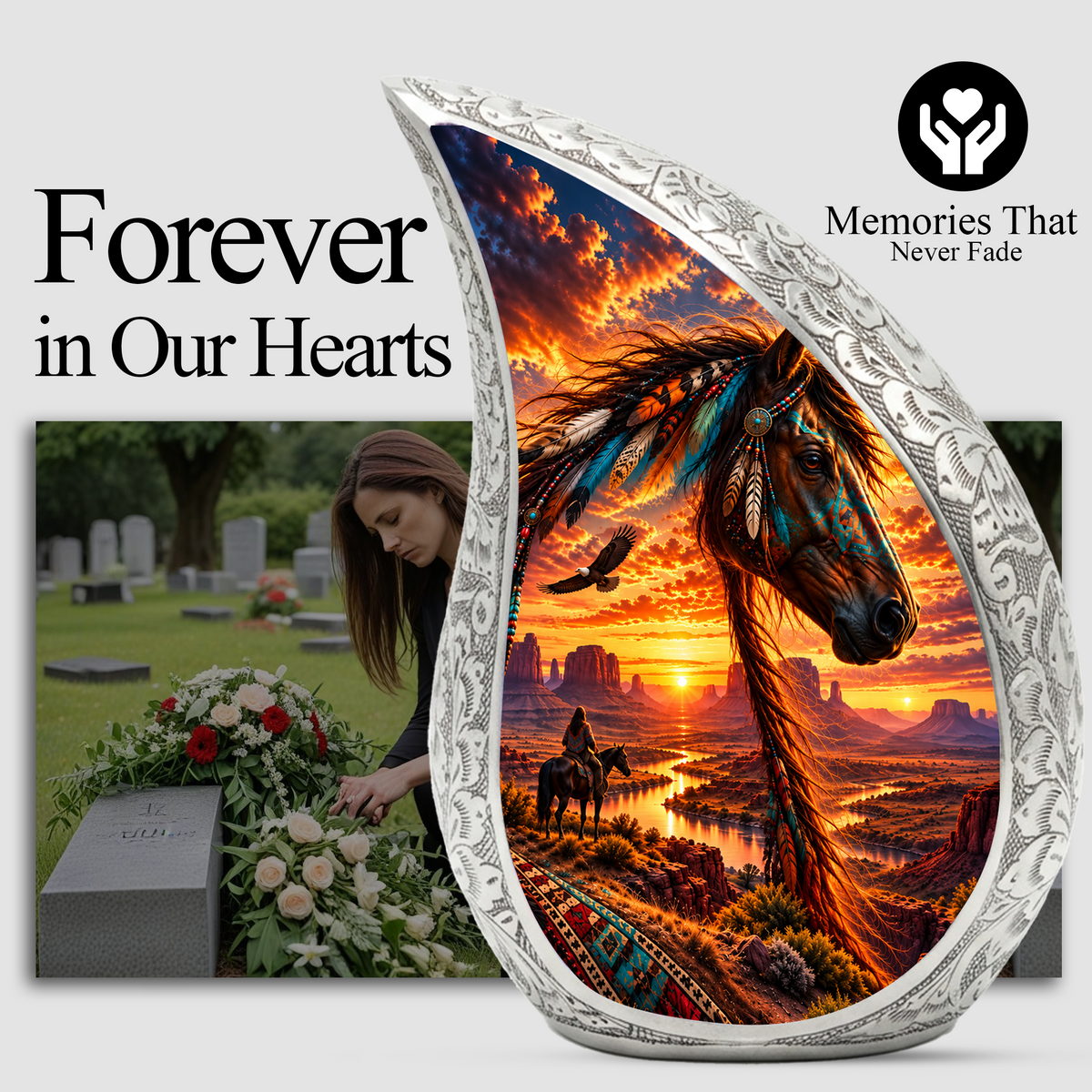 Native American Horse Cremation Urn for Ashes, Personalized Western Adult Urn, Horse Memorial Urn