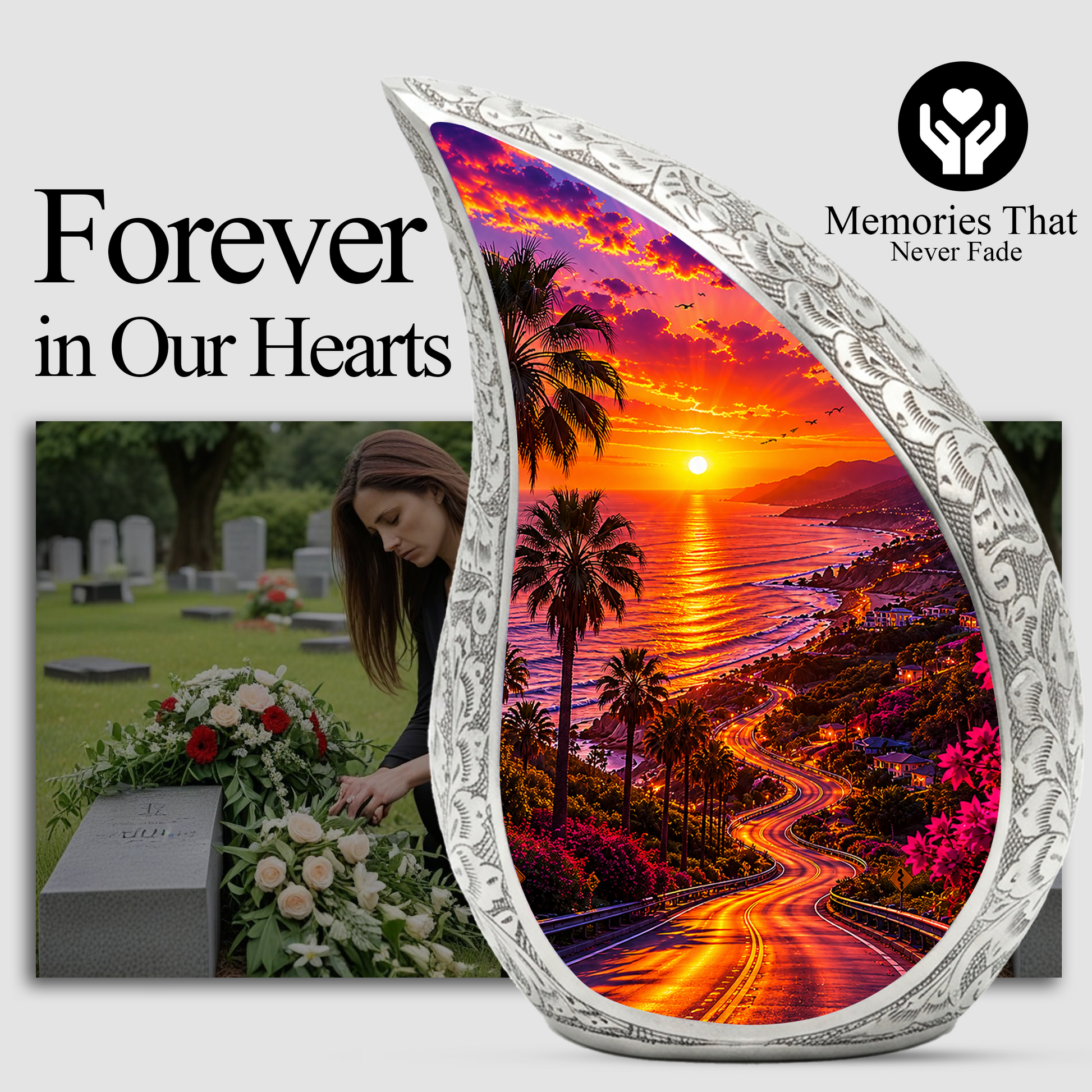 Beach Sunset Urn for Human Ashes | Ocean Beach Themed Adult Cremation Urn