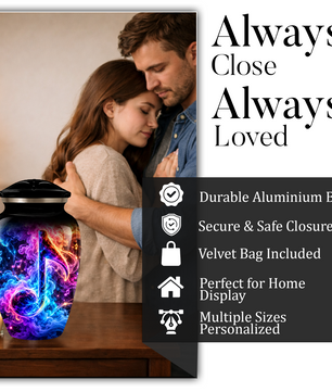 Musical Note Cremation Urn for Adult Ashes, Colorful Galaxy Music Memorial Urn, Adult Cremation Urn with Glowing Neon Treble Clef Artwork