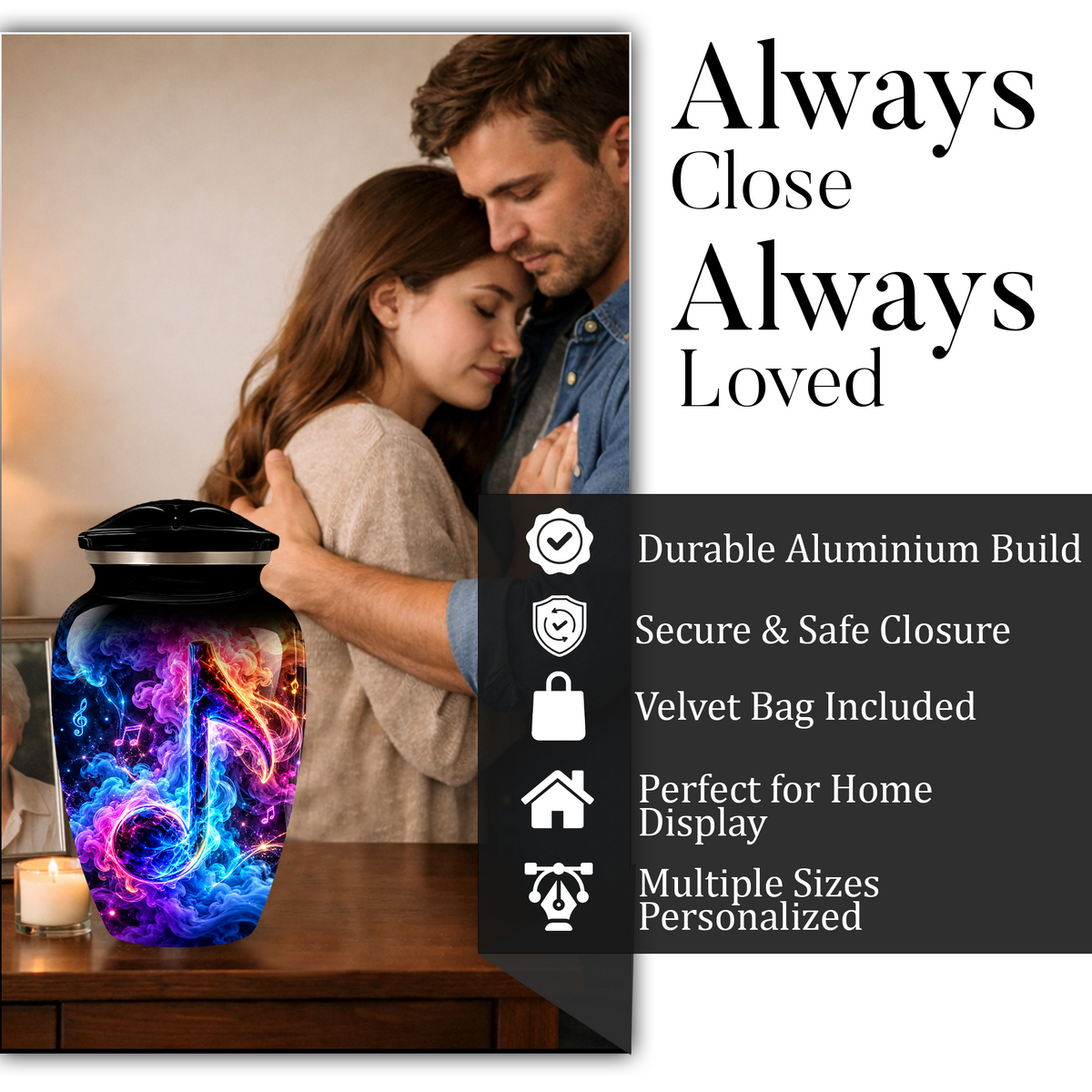 Musical Note Cremation Urn for Adult Ashes, Colorful Galaxy Music Memorial Urn, Adult Cremation Urn with Glowing Neon Treble Clef Artwork