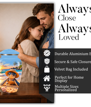 Personalized Sea Turtle Beach Aluminum Urn, Tropical Sunset Memorial Urn for Human Ashes