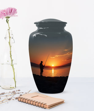 Fishing Sunset Urn for Dad | Fishing Cremation Urn for Adult Male Ashes
