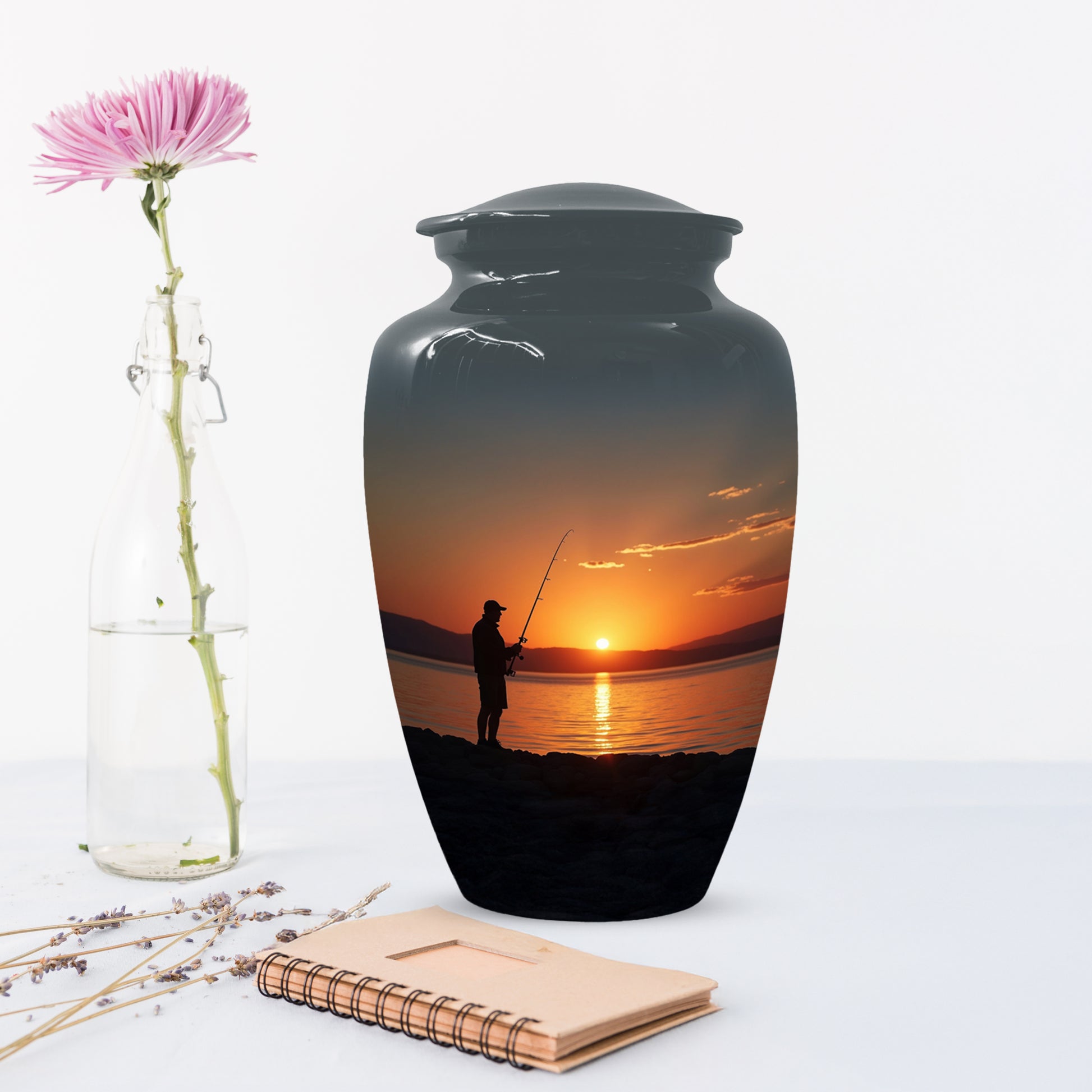 Fishing Sunset Urn for Dad | Fishing Cremation Urn for Adult Male Ashes