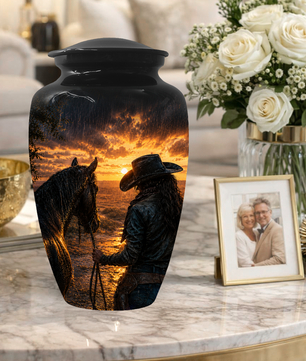 Cowgirl Cremation Urn for Mom - Western Horse Memorial Keepsake Urns | Sunset Equestrian Tribute