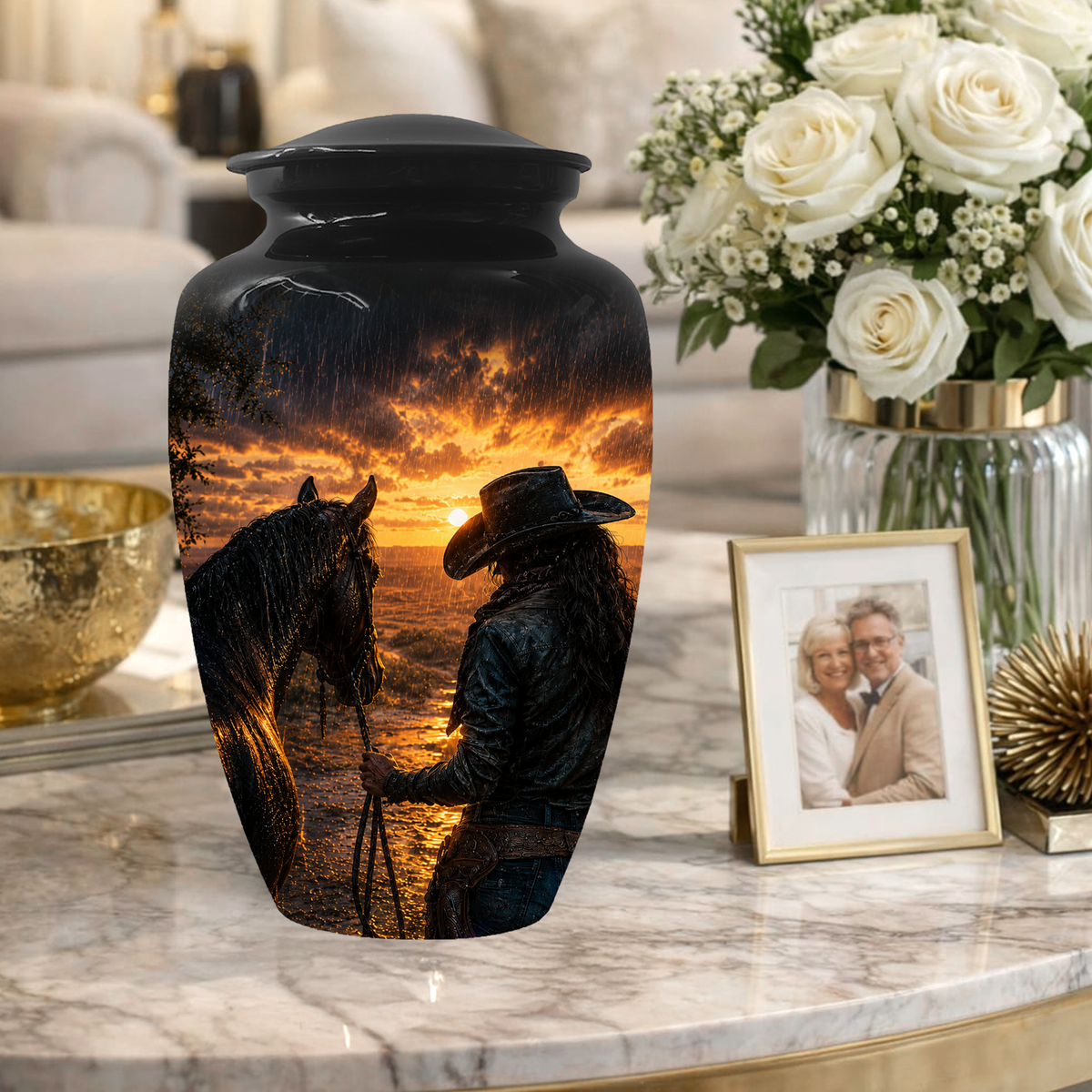 Cowgirl Cremation Urn for Mom - Western Horse Memorial Keepsake Urns | Sunset Equestrian Tribute