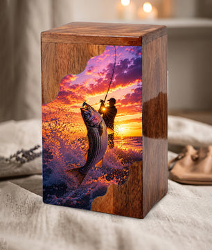 Fishing Wooden Cremation Urn – Gone Fishing Memorial Urn for Human Ashes
