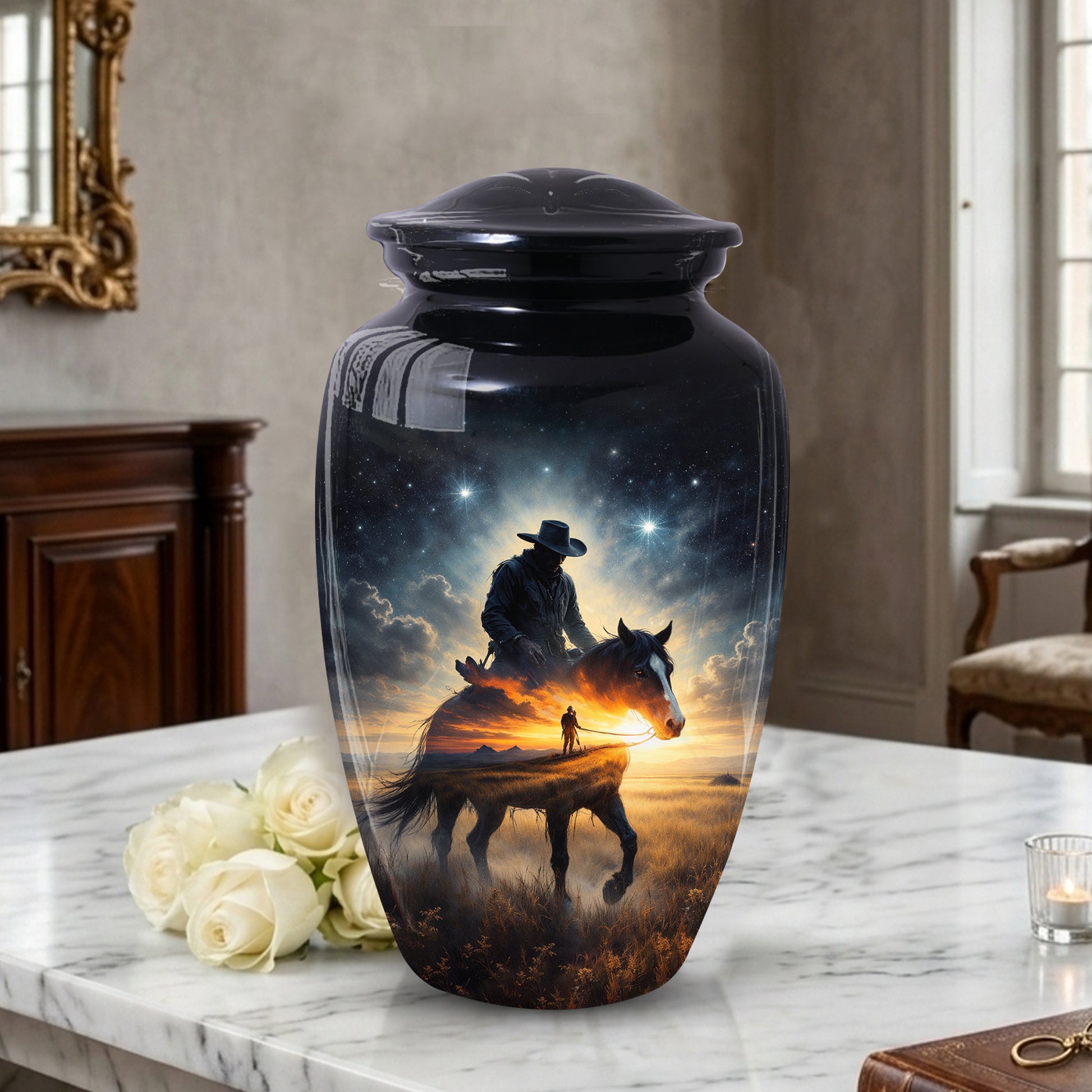 Cowboy Horse Urns for Dad, Western Cremation Large Urn for Men