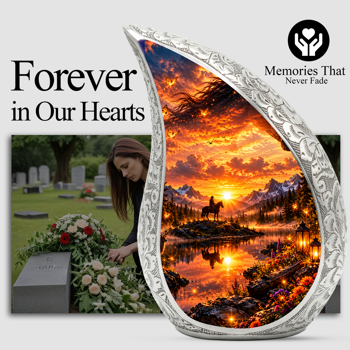 Horse Cremation Urn for Ashes, Cowboy Memorial Urn, Western Adult Urn, Horse Lover Urn
