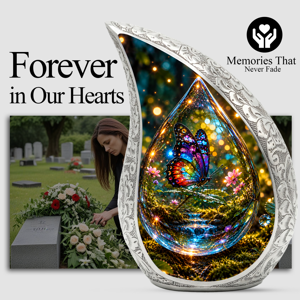 Butterfly Cremation Urn for Adult Ashes, Colorful Glass Butterfly Memorial Urn
