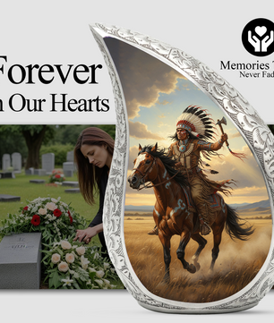 Native American Personalized Cremation Urn for Dad – Western Teardrop Memorial Urn, 10 Inch