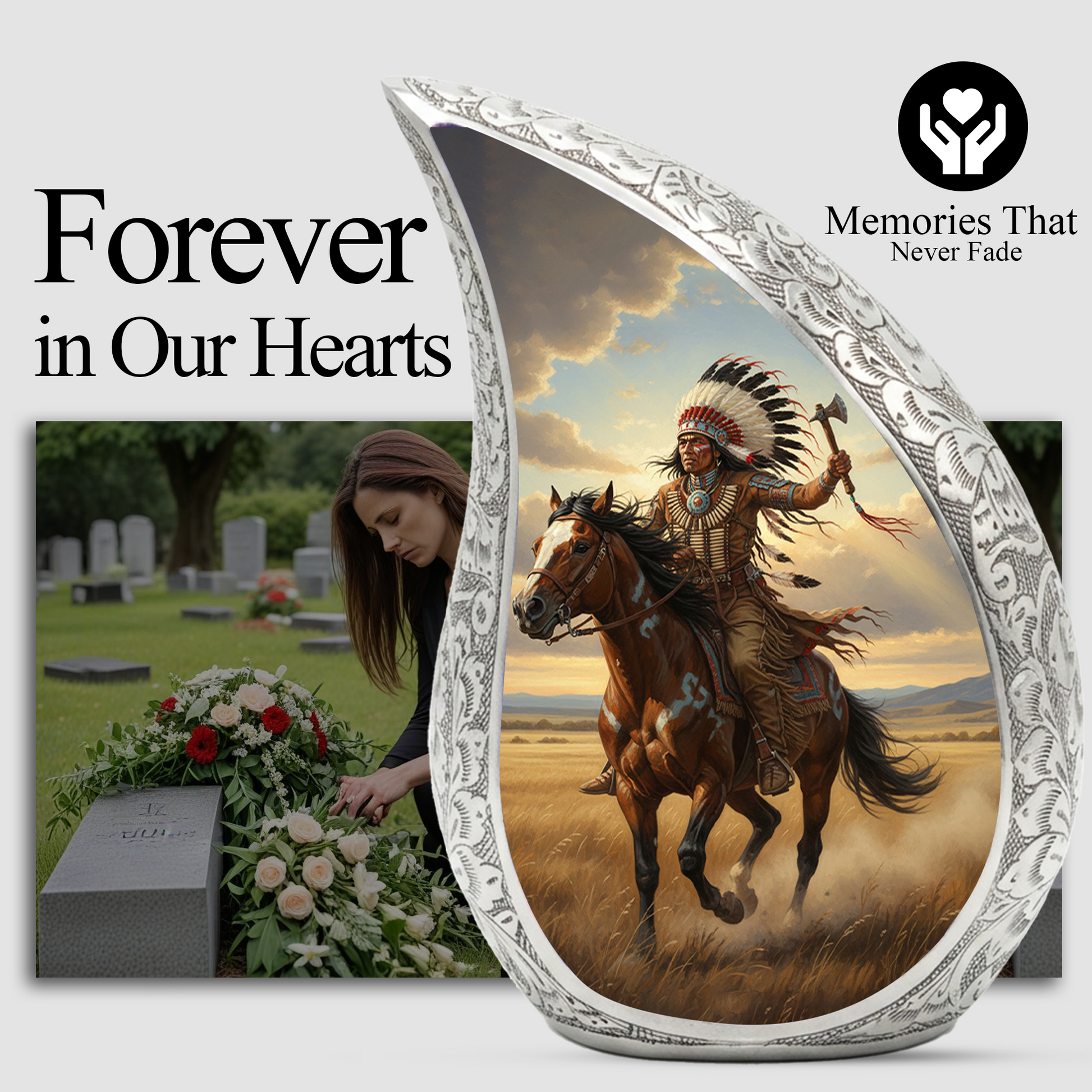 Native American Personalized Cremation Urn for Dad – Western Teardrop Memorial Urn, 10 Inch