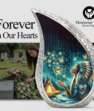 Native American Woman Butterfly Urn for Mom – Personalized Butterfly Cremation Urn for Human Ashes