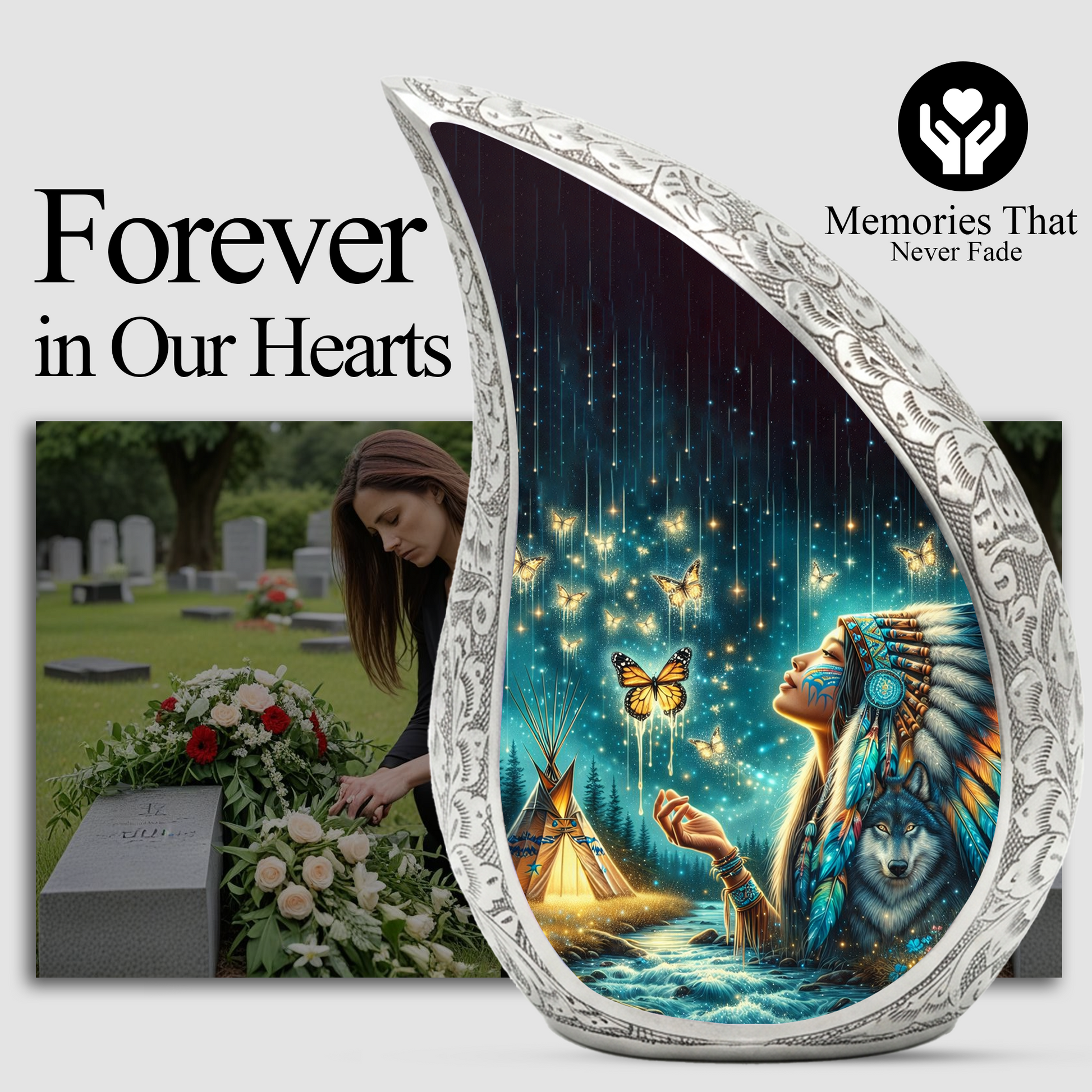 Native American Woman Butterfly Urn for Mom – Personalized Butterfly Cremation Urn for Human Ashes