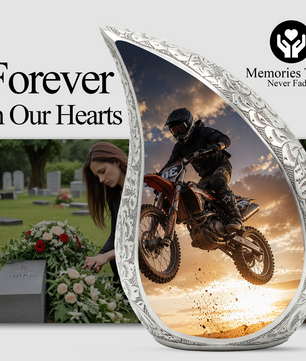 Motorcycle Rider Urn for Dad | Adult Male Cremation Urn for Ashes | Motorcycle Memorial Urn for Men