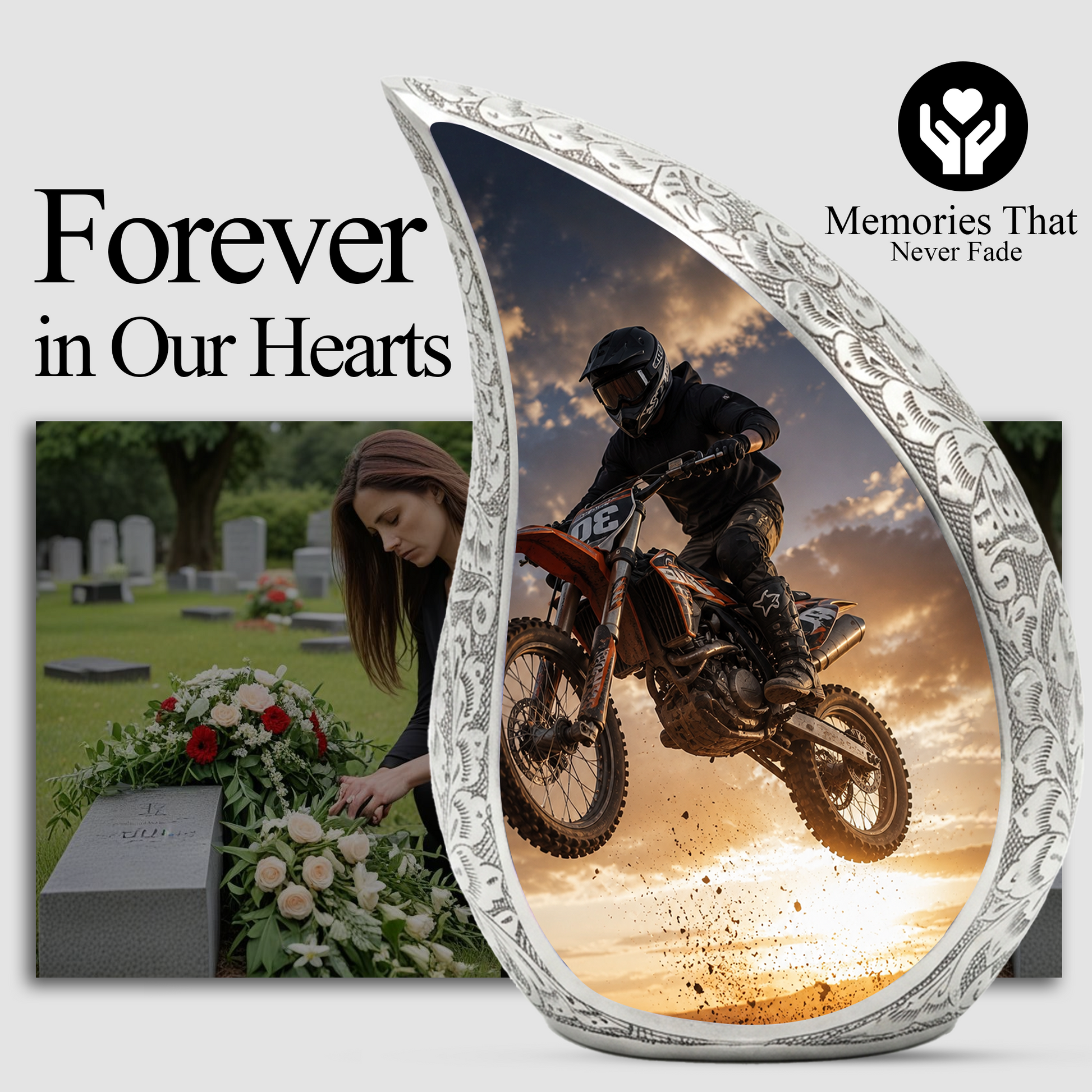 Motorcycle Rider Urn for Dad | Adult Male Cremation Urn for Ashes | Motorcycle Memorial Urn for Men