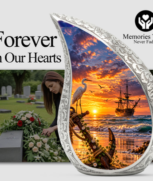 Nautical Cremation Urn for Adult Ashes, Ocean Sunset Memorial Urn, Ship and Anchor Urn, Coastal Urn for Dad