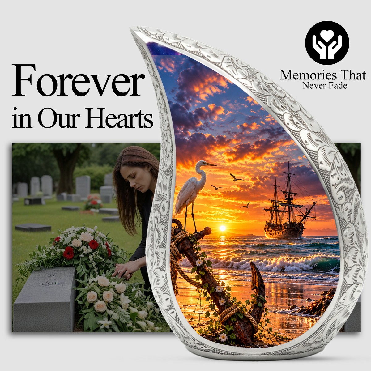 Nautical Cremation Urn for Adult Ashes, Ocean Sunset Memorial Urn, Ship and Anchor Urn, Coastal Urn for Dad