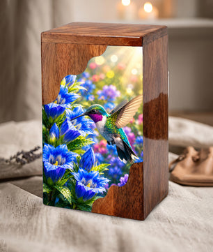 Hummingbird Wooden Cremation Urn for Mom | Personalized Urn for Human Ashes