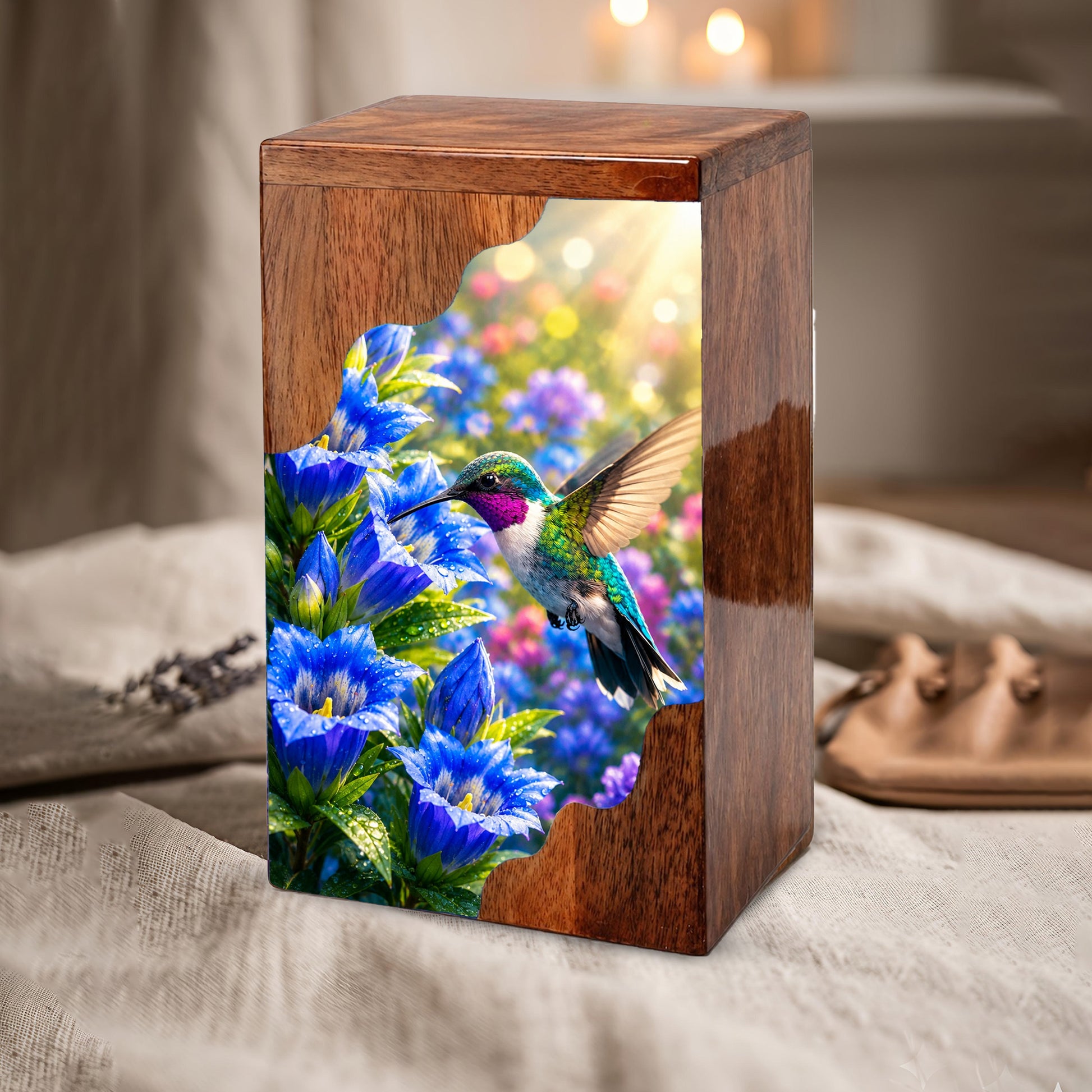 Hummingbird Wooden Cremation Urn for Mom | Personalized Urn for Human Ashes