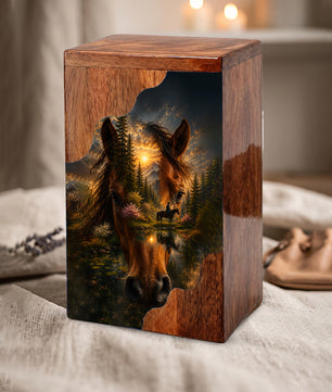 Horse Wooden Cremation Urn for Human Ashes | Personalized Horse Memorial Urn