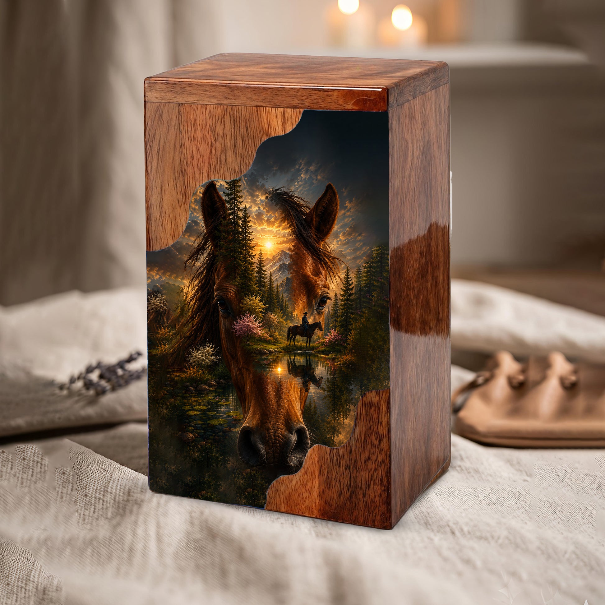 Horse Wooden Cremation Urn for Human Ashes | Personalized Horse Memorial Urn