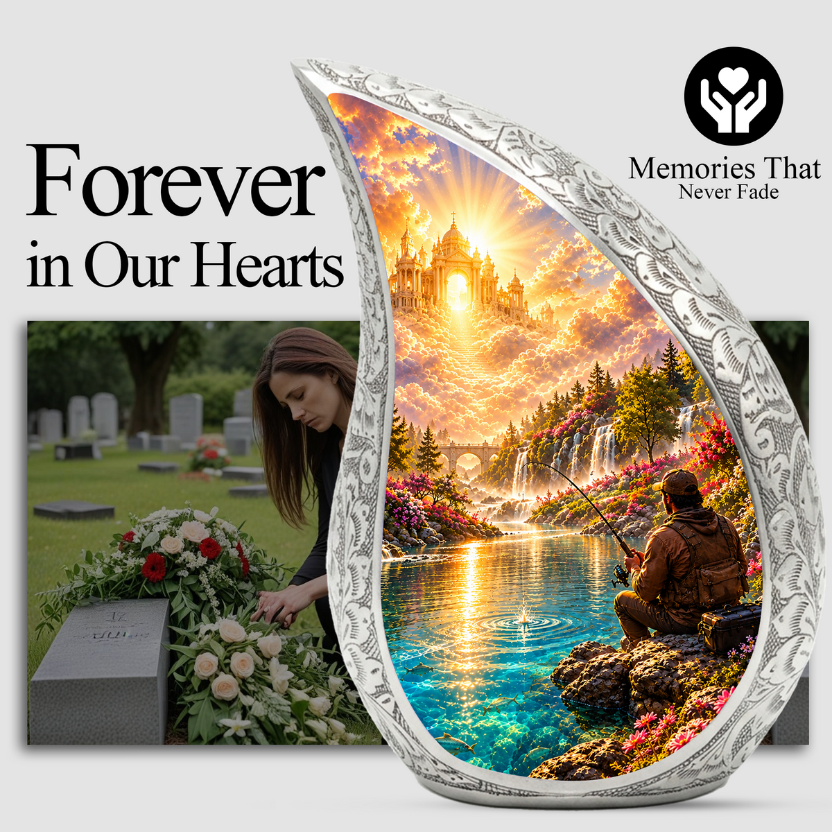 Fishing Cremation Urn for Adult Ashes, Personalized Fishing Memorial Urn