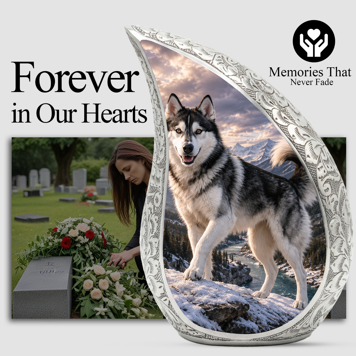 Large Husky Dog Cremation Urn - Siberian Memorial Keepsake Urns For Pet Ashes