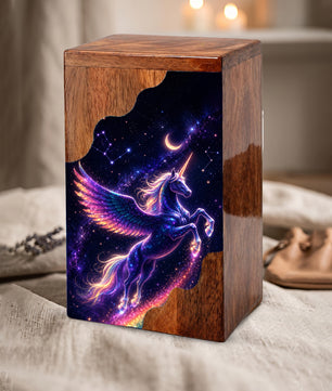 Pegasus Unicorn Wooden Cremation Urn – Wooden Urn for Human Ashes