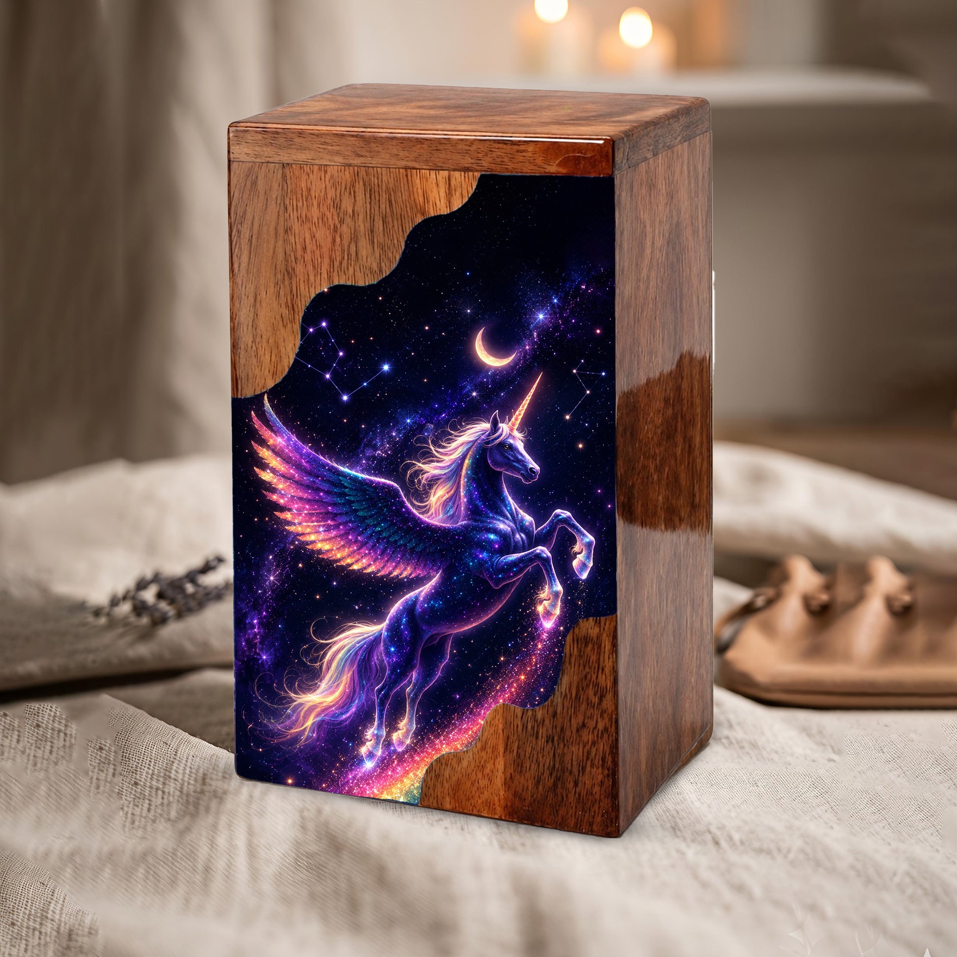Pegasus Unicorn Wooden Cremation Urn – Wooden Urn for Human Ashes