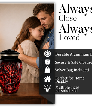 Red Dragon Cremation Urn – Dragon & Cross Adult Memorial Urn for Ashes