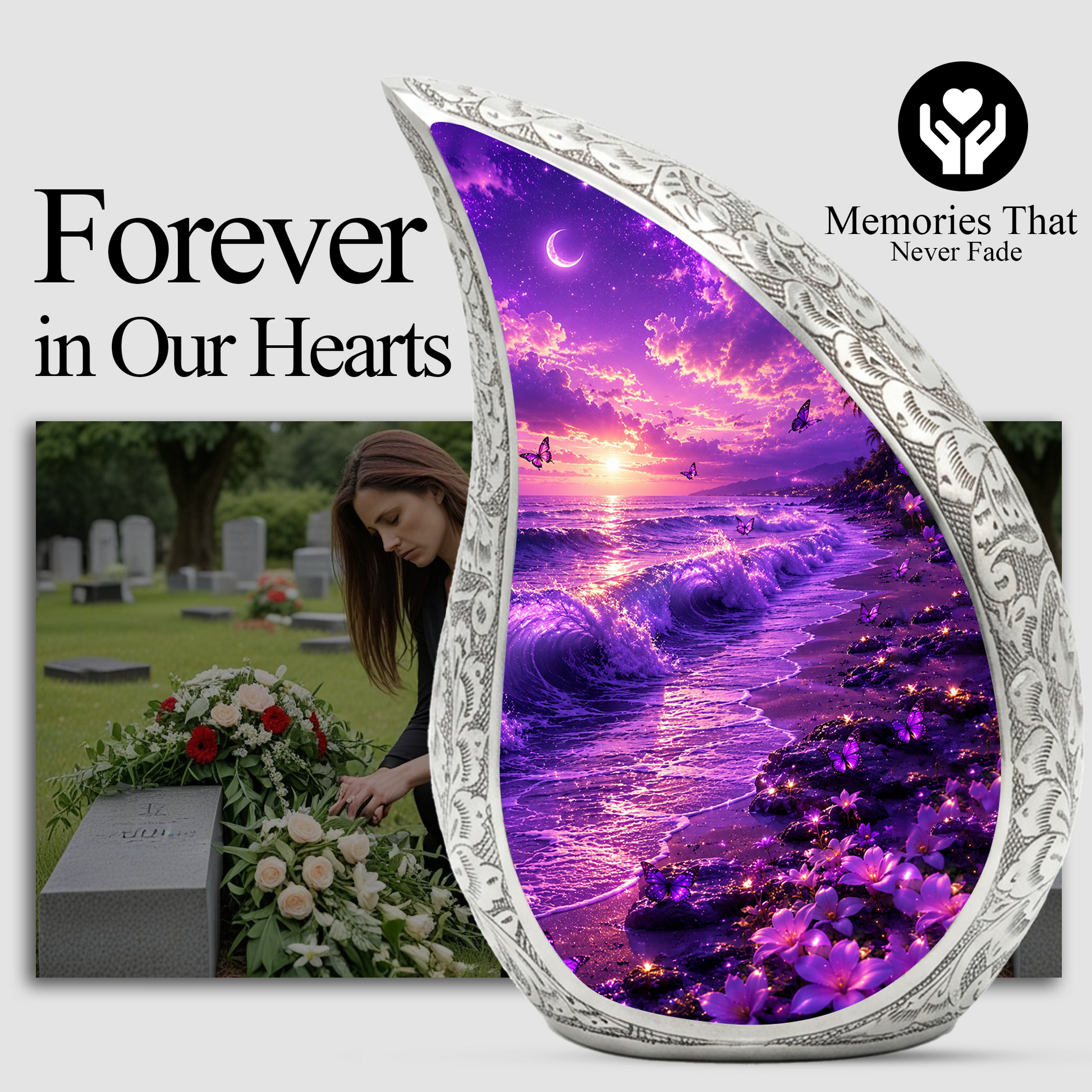 Purple Ocean Beach Cremation Urn for Adult Ashes