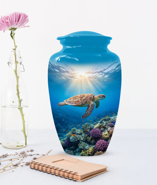 Ocean Wave Cremation Urn for Adult Ashes | Sea Turtle Ocean Theme Memorial Urn