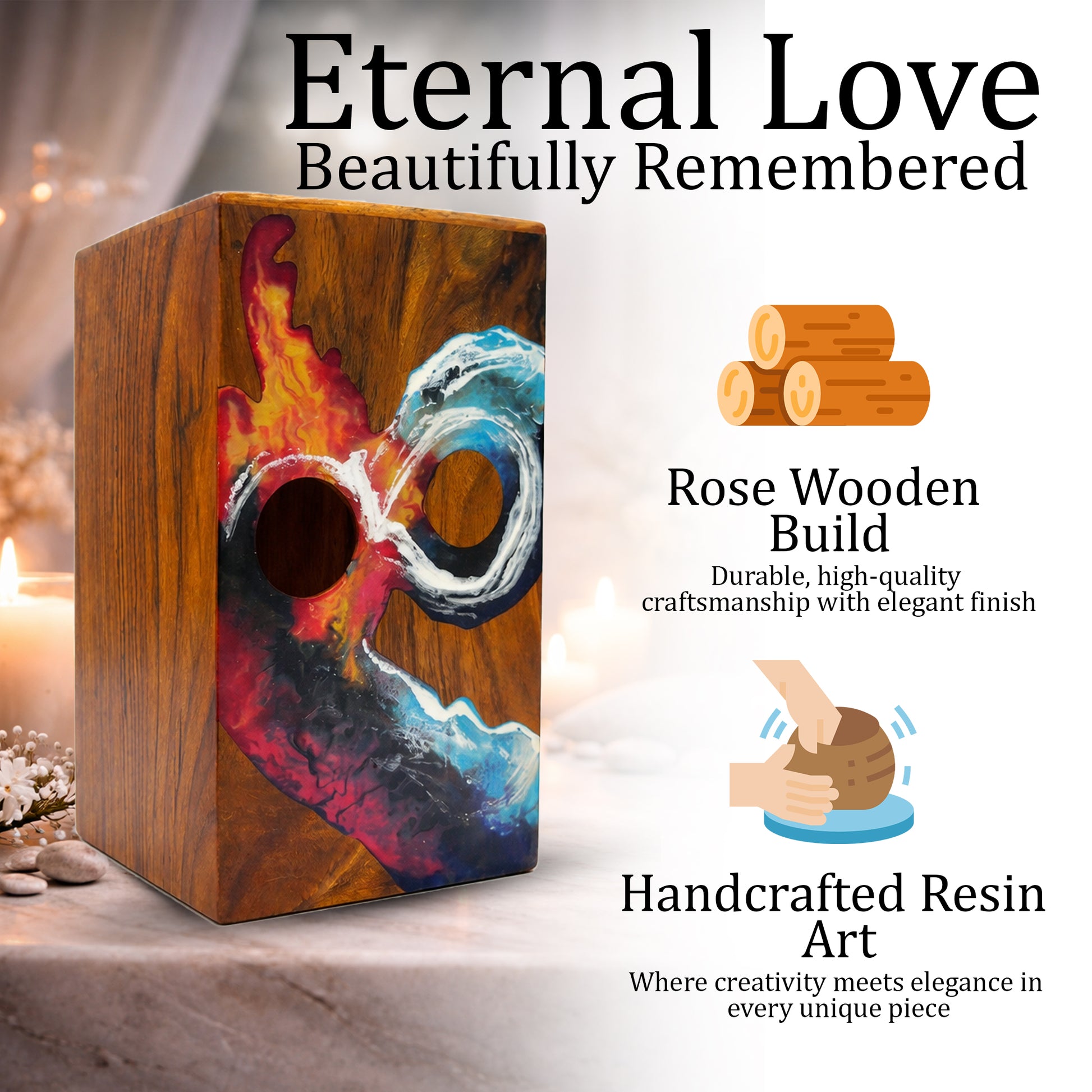 Infinity Ocean Wooden Urn For Ashes - Custom Fire Wood Keepsake Urns Box