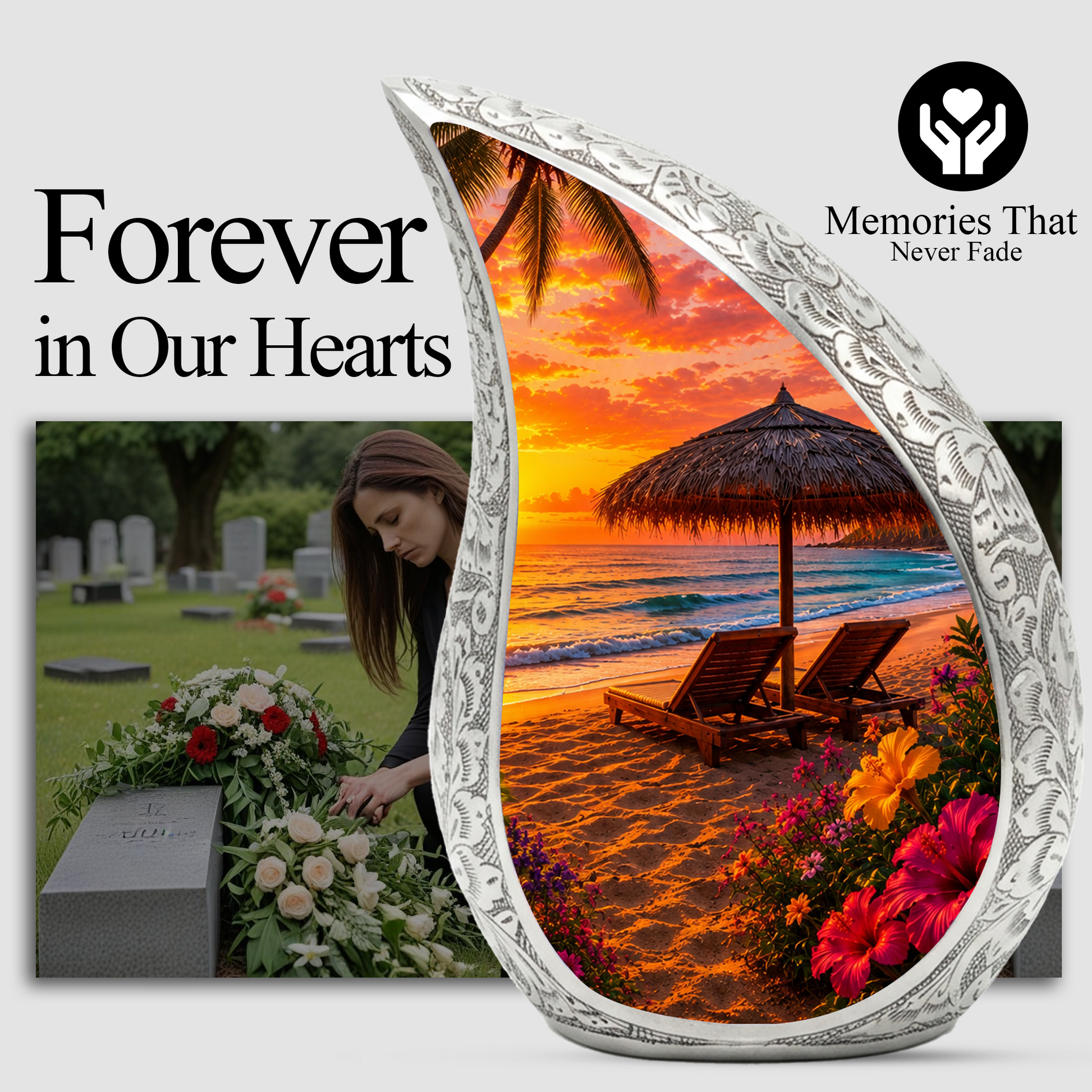 Beach Sunset Adult Cremation Urn for Mom, Dad, Women & Men, Memorial Urn for Ashes