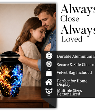 Butterfly Cremation Urn for Adult Ashes, Blue and Gold Butterflies Memorial Urn