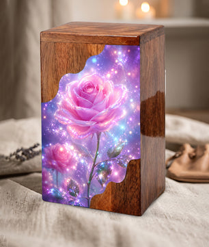 Pink Rose Wooden Cremation Urn – Wooden Urn for Human Ashes