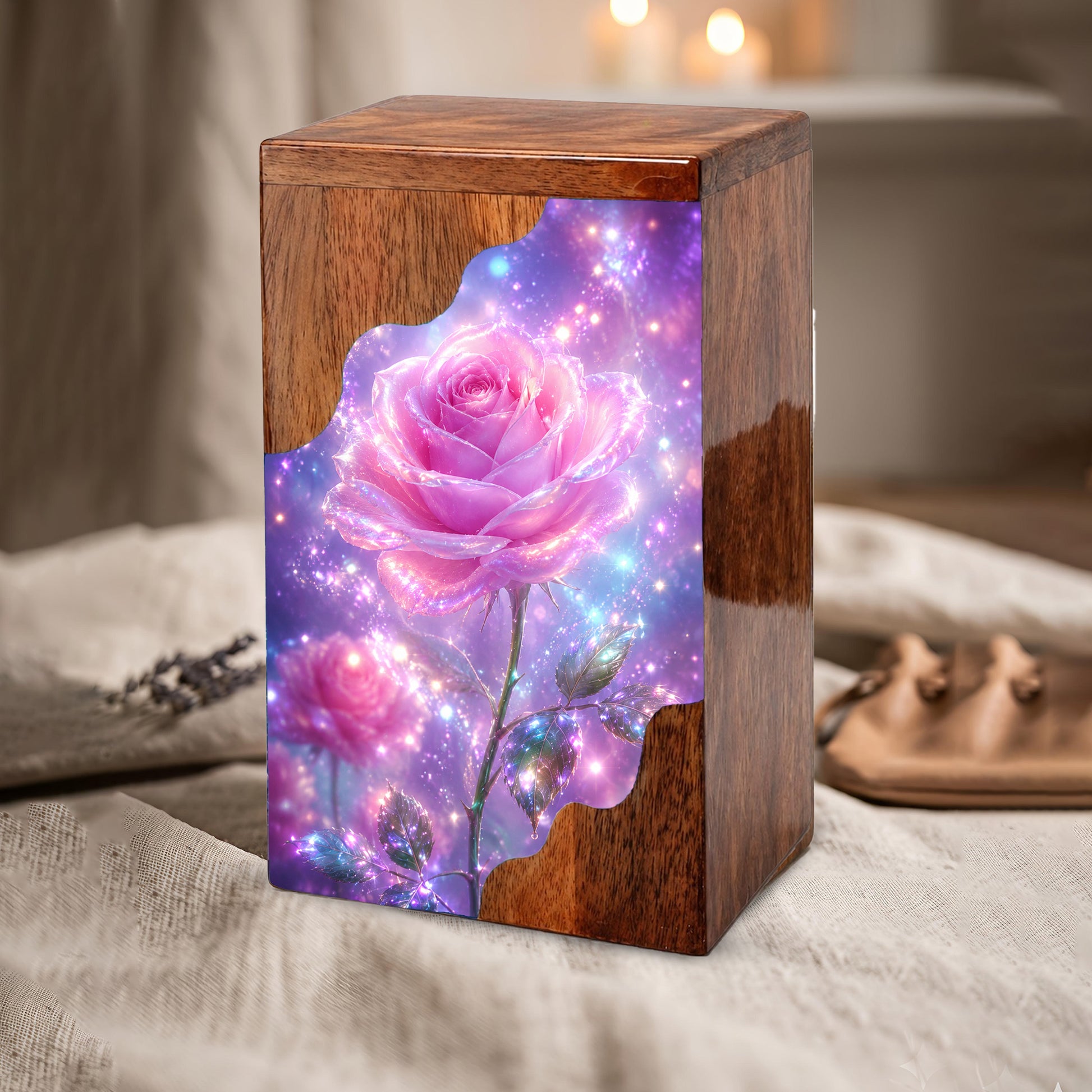 Pink Rose Wooden Cremation Urn – Wooden Urn for Human Ashes