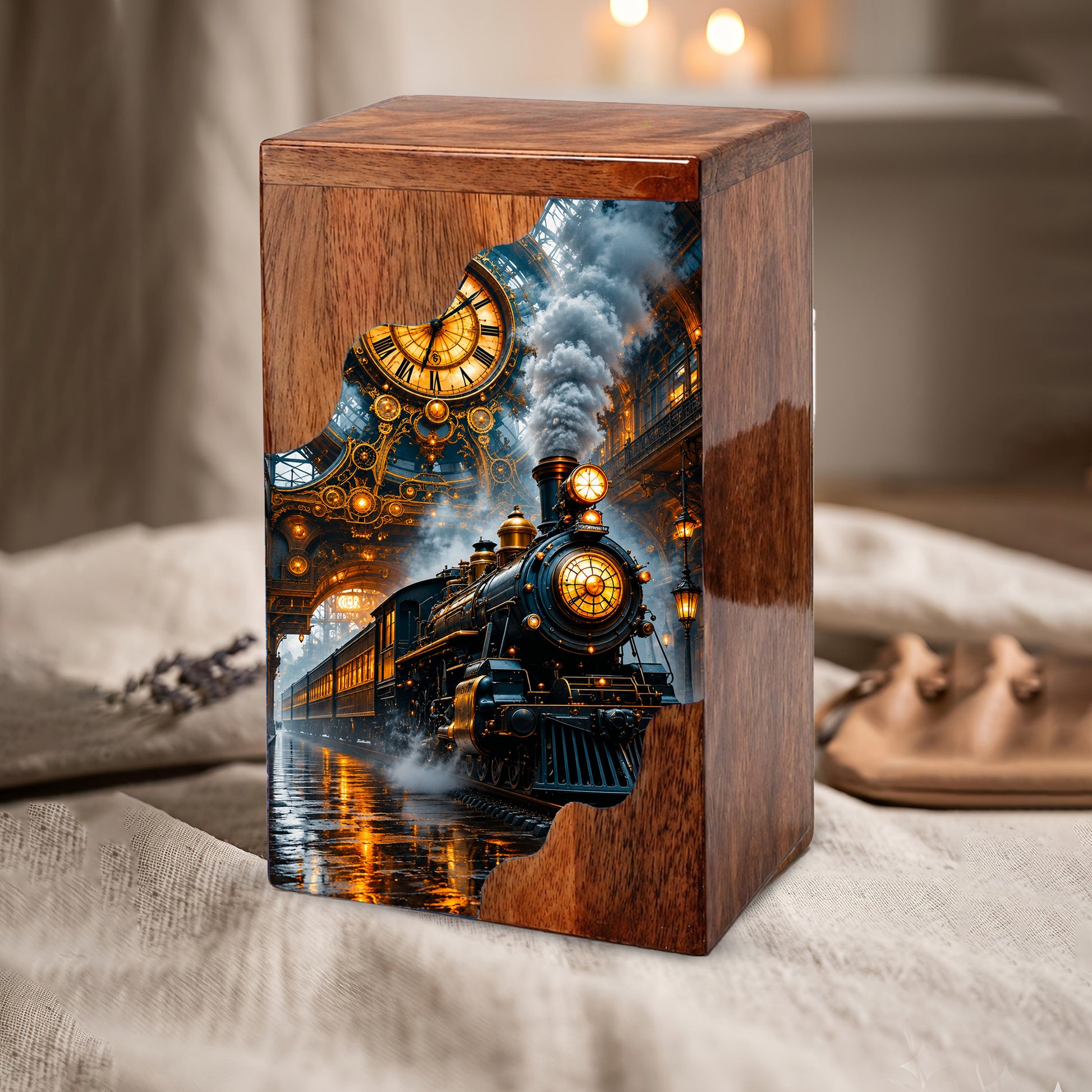 Steam Train Wooden Cremation Urn – Wooden Urn for Human Ashes