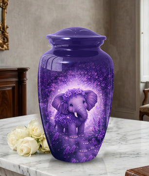 Purple Elephant Urn for Mom, Beautiful Memorial Large Urn for Mother