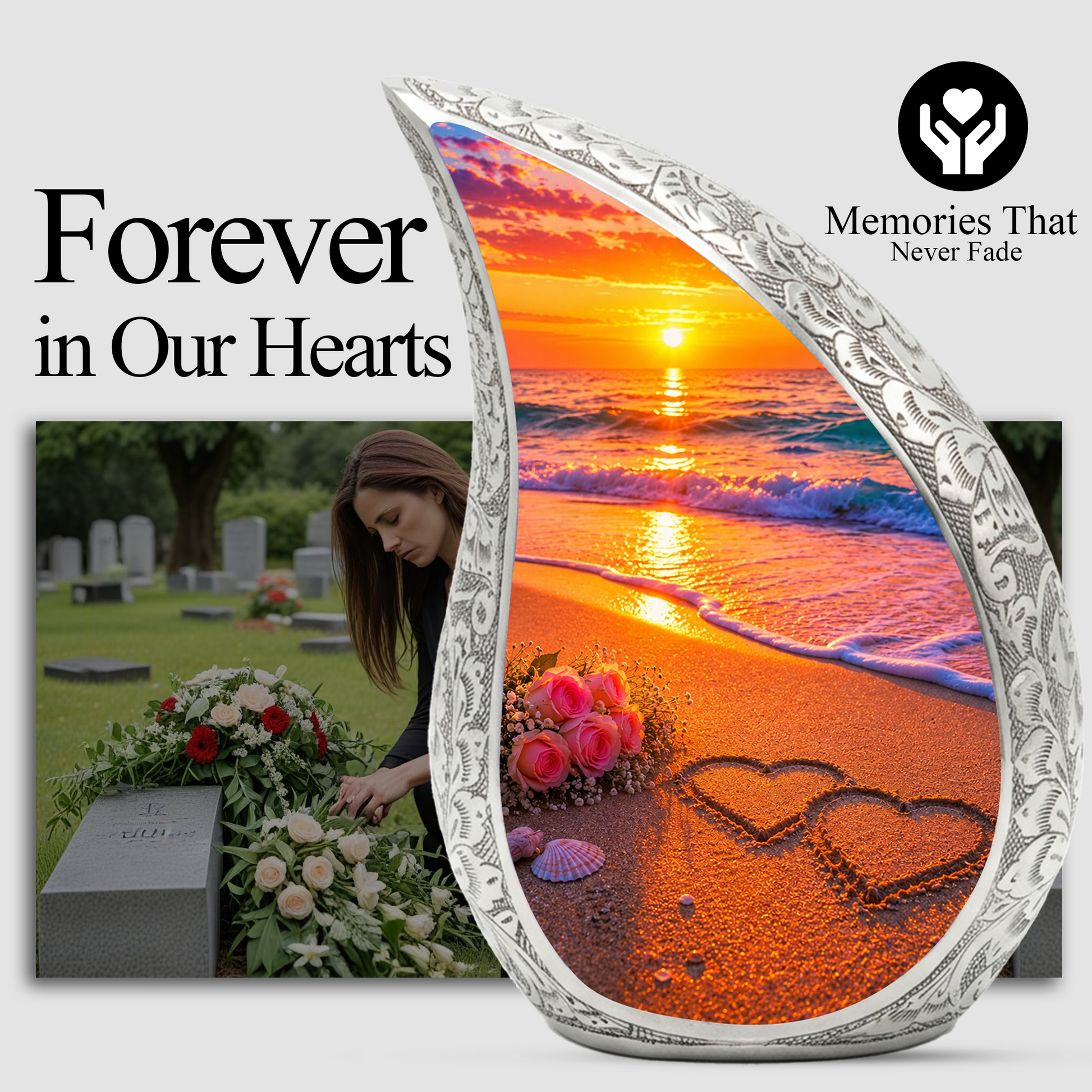 Beach Sunset Urn for Mom – Personalized Adult Cremation Urn for Human Ashes | Memorial Keepsake Funeral Urn for Women